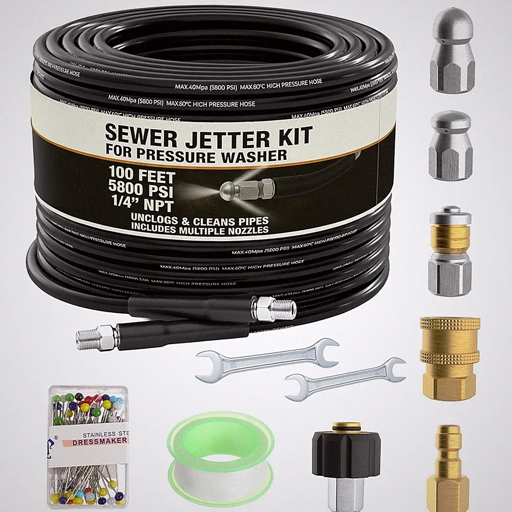 Hydro Jetter, Hydro Jet, Hydrojet, Pressure Washer Drain Cleaner, 100 Ft | House