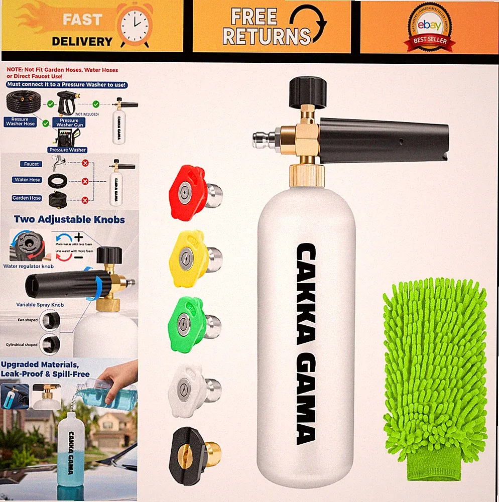 Industrial Foam Cannon for Pressure Washer - Adjustable Soap Sprayer, 1L, 5 Nozz