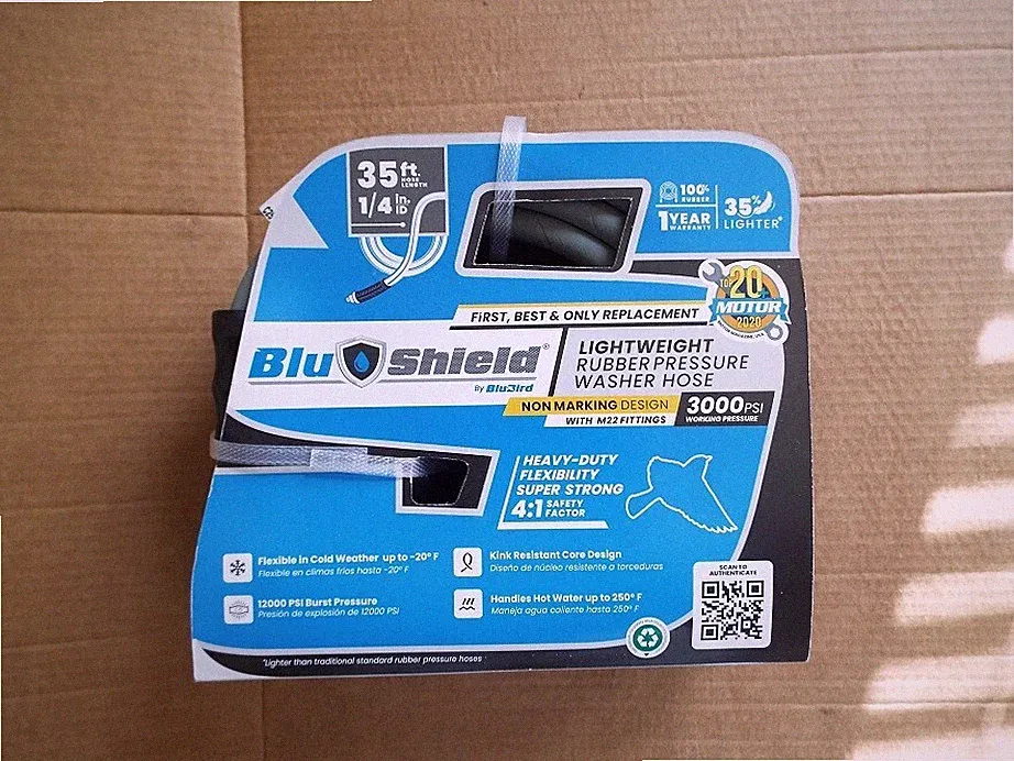Industrial-Grade 35ft BluShield Hot & Cold Water Pressure Washer Hose 12,000 PSI
