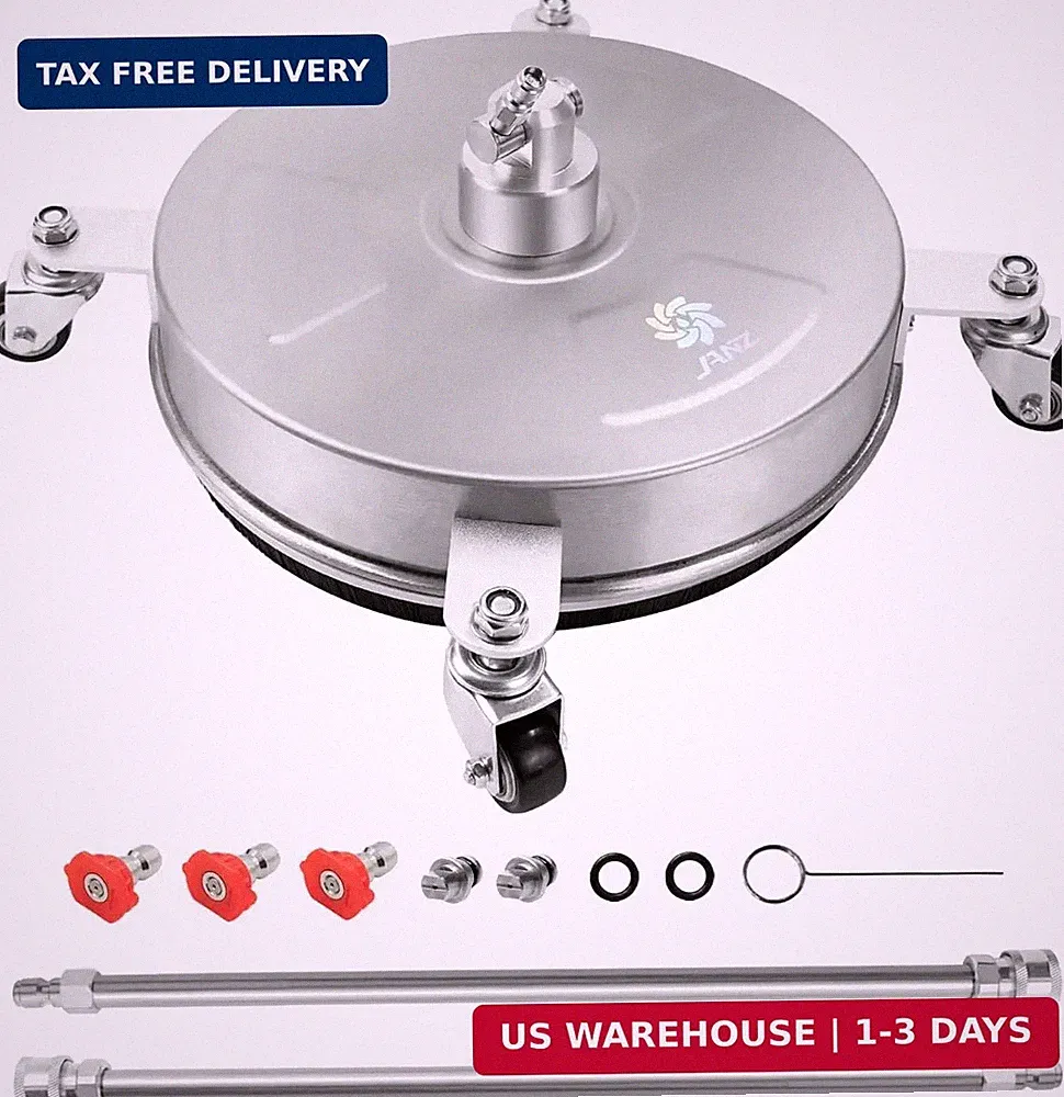 janz 14" Pressure Washer Surface Cleaner with 4 Wheels, Stainless Steel Housing