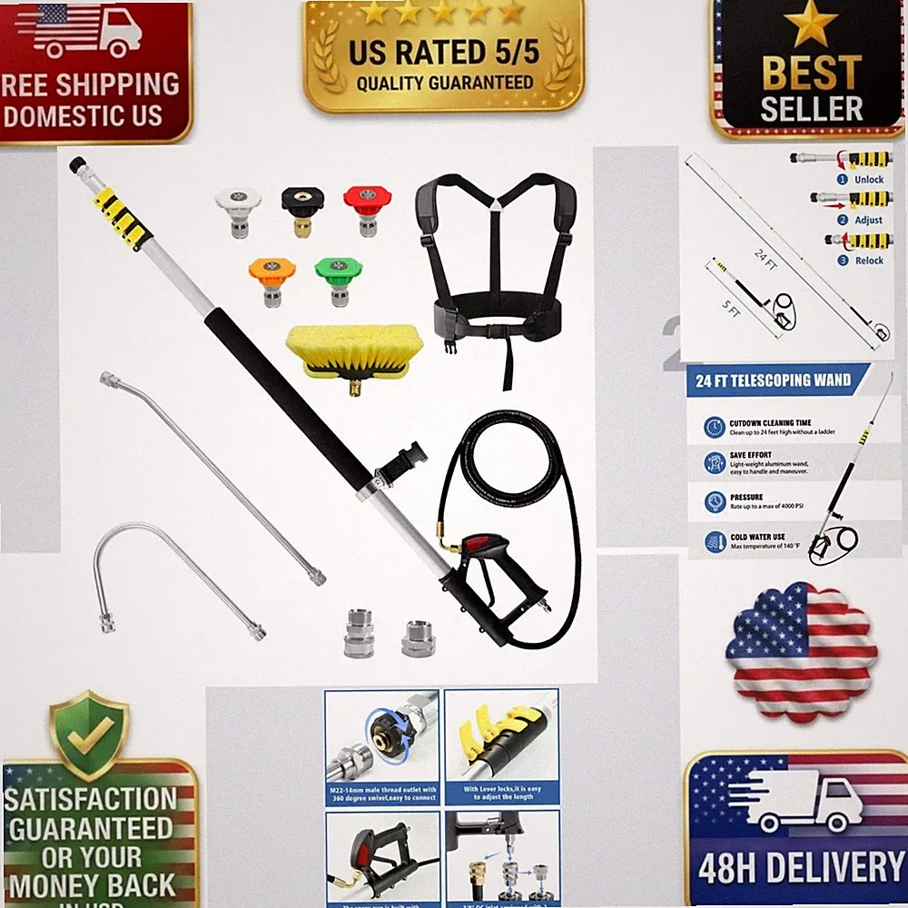 JANZ 24 FT Telescoping Pressure Washer Wand with 2 Extension Wands 4000 PSI