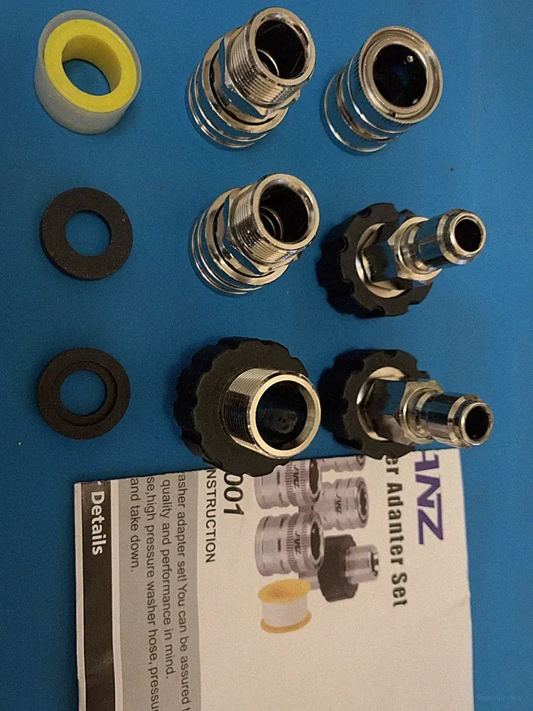 Janz pressure washer adapter set fittings stainless steel. 6 pc. 3 pc missing.