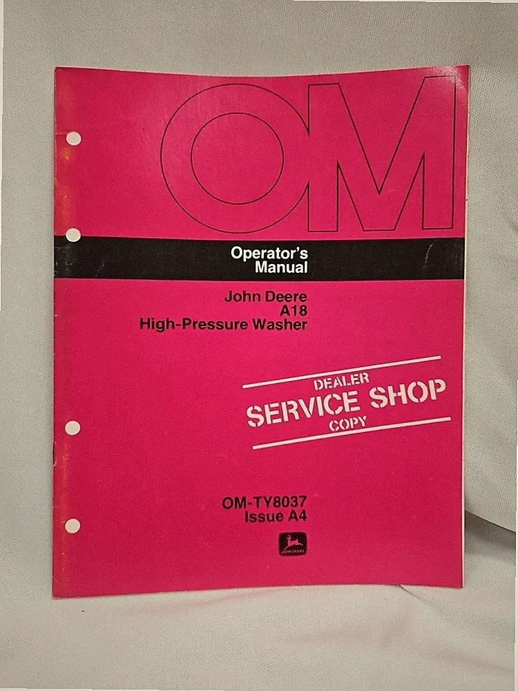 John Deere A18 High Pressure Washer Operators Manual Issue A4 Pink