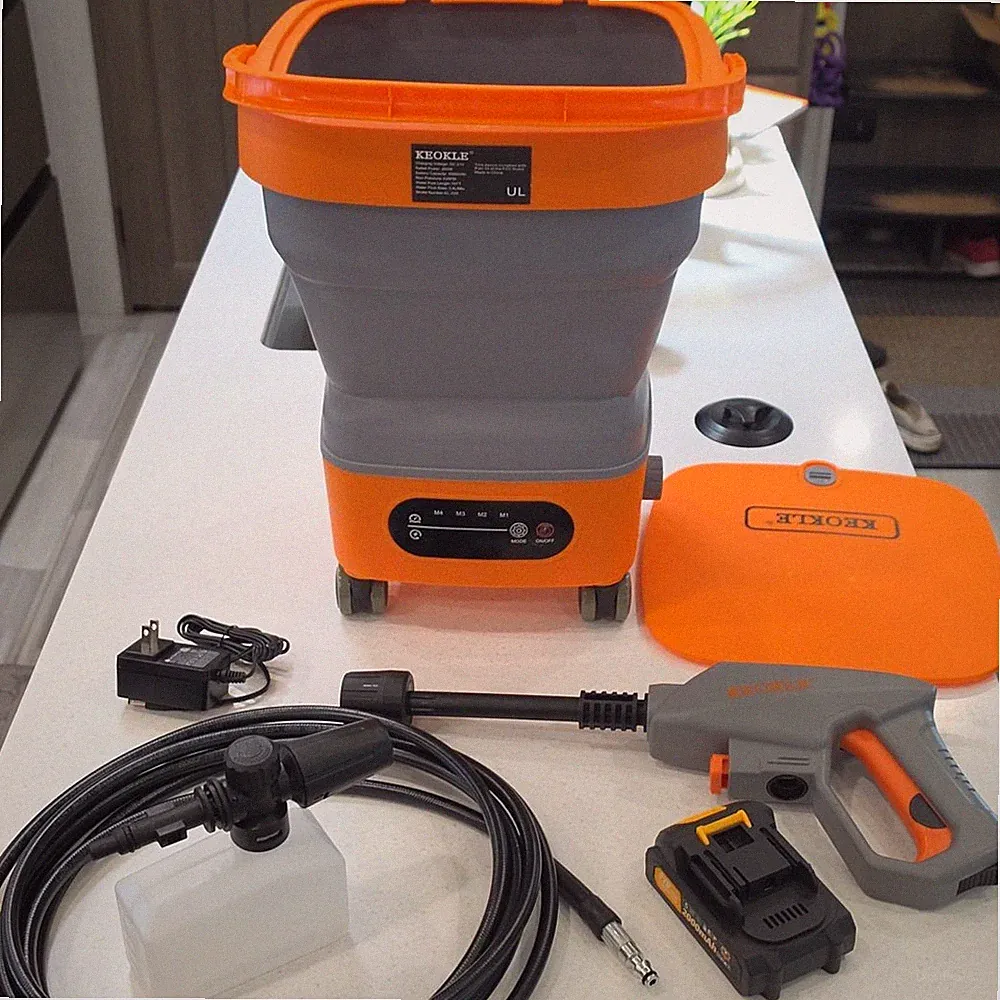 KEOKLE Cordless Pressure Washer 16FT Hose Orange Gray Battery Powered Portable