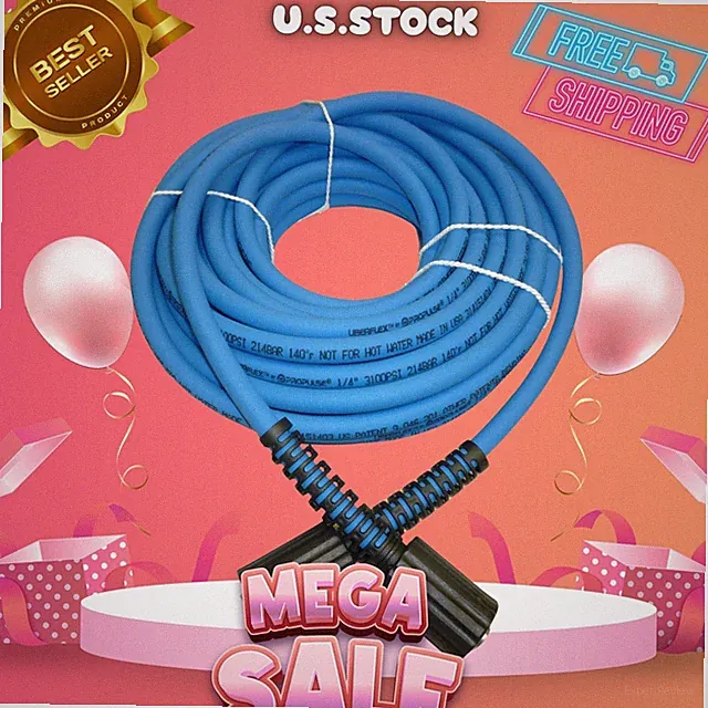 Kink-Resistant 1/4" Pressure Washer Hose 3,100 PSI, 50ft, Made in USA, 2×22MM