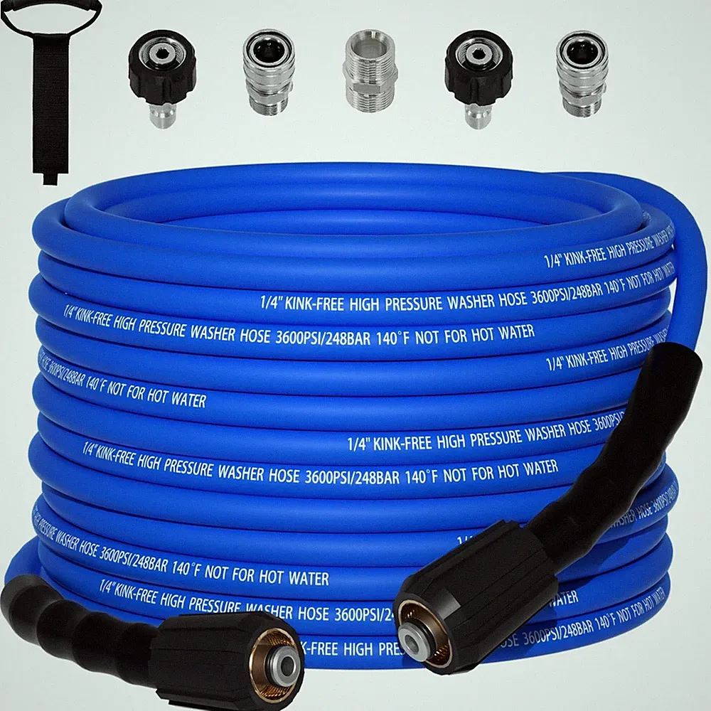 Kink Resistant 1/4" Pressure Washer Hose 50FT，3600PSI Power Washer Hose R