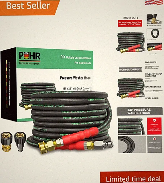 Kink-Resistant 25ft Power Washing Hose - Ideal for Residential & Commercial Use