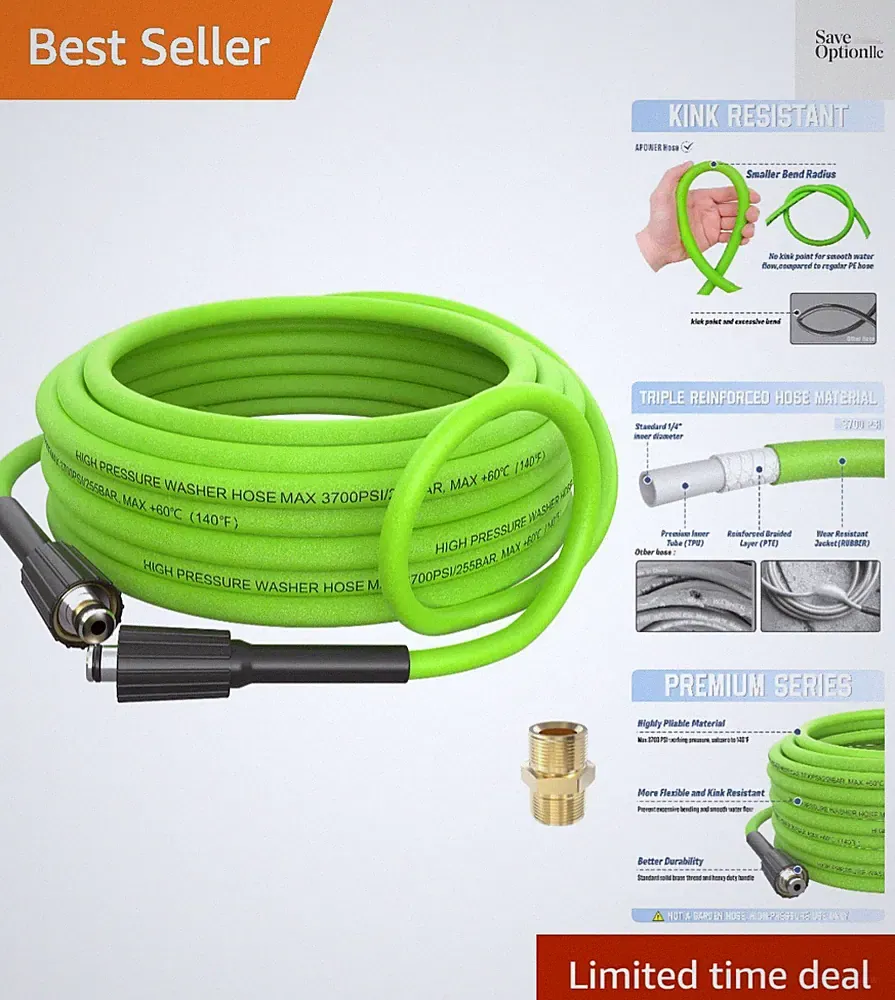 Kink Resistant Pressure Washer Hose 25 FT x 1/4", 3700 PSI, Green