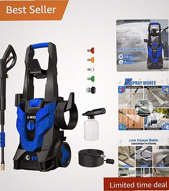 Light Blue Power Washer with 4 Nozzles & Foam Cannon - 2030 PSI Cleaning Machine