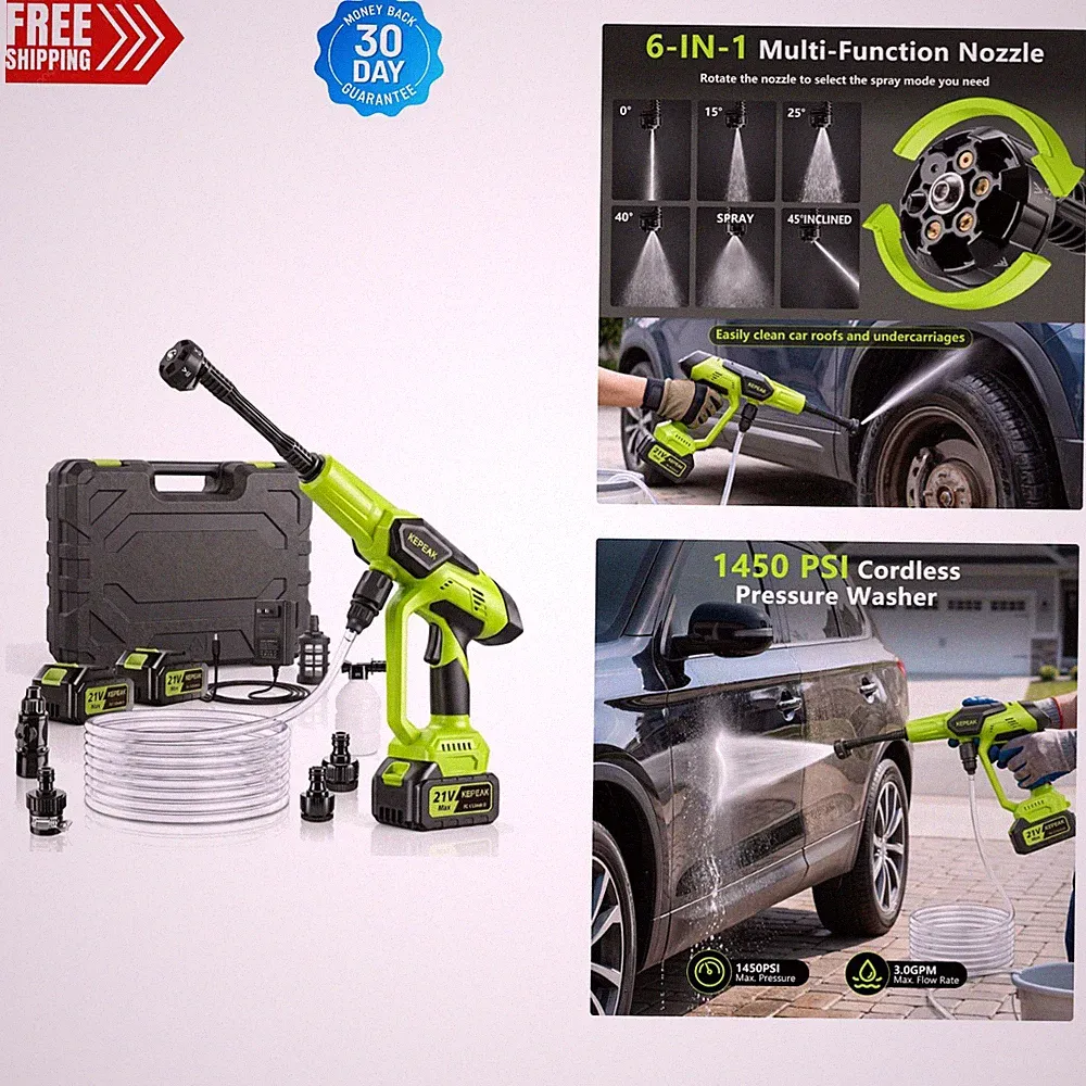 Lightweight 1450 PSI Cordless Pressure Washer: Multi-Surface Cleaning Solution