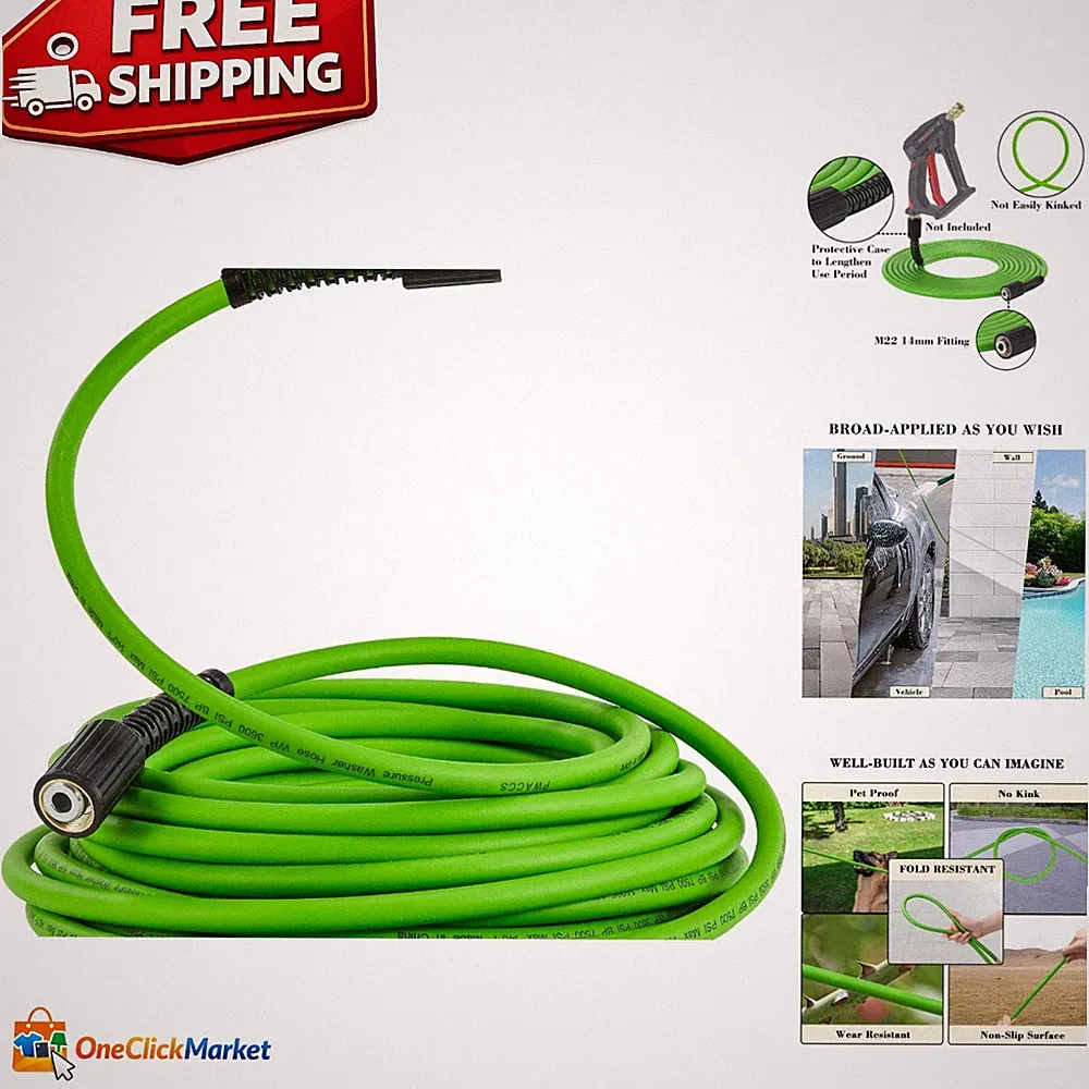Lightweight 25FT Portable Pressure Washer Hose with M22 Fittings - Apple Green