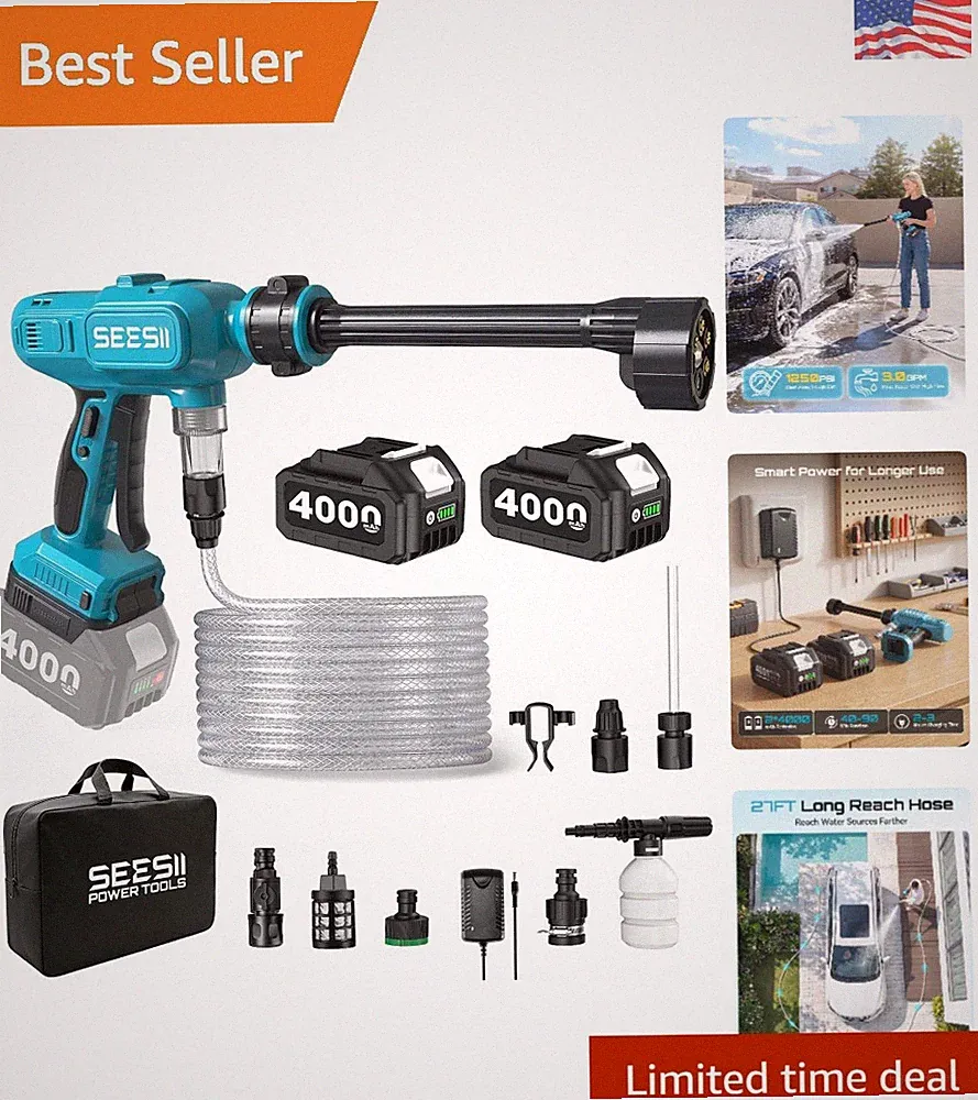 Lightweight 3LB Portable Pressure Washer - 1250 PSI Power for Ultimate Clean