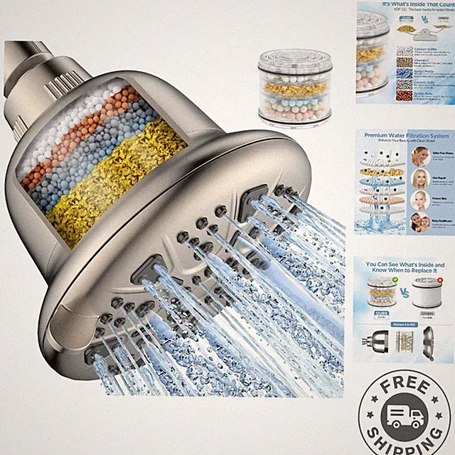 Luxury Brushed Nickel Filtered Shower Head - 7 Settings for Ultimate Relaxation