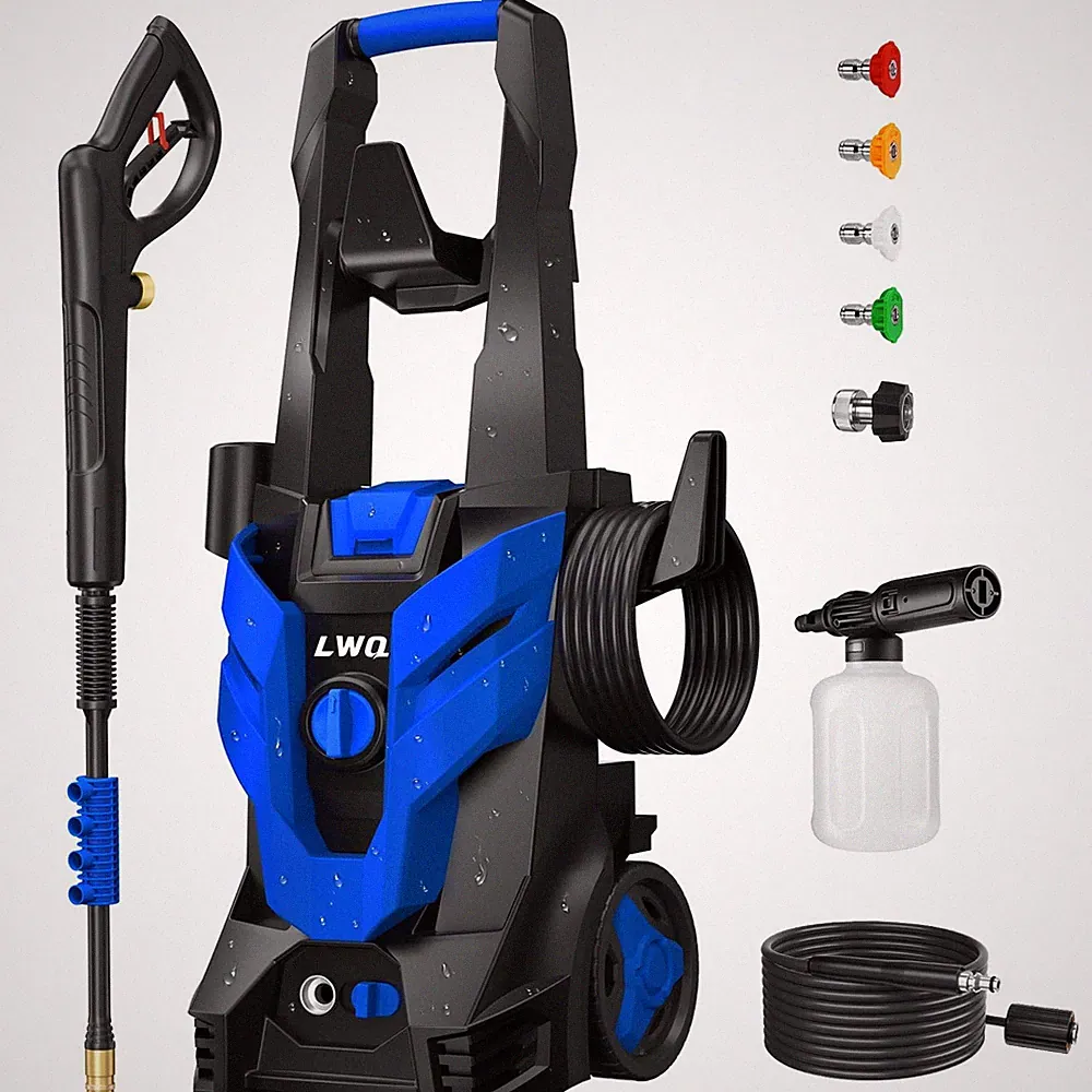 LWQ PRESSURE WASHER POWER WASHER 4 QUICK CONNECT NOZZLES 1 FOAM CANNON - BLUE