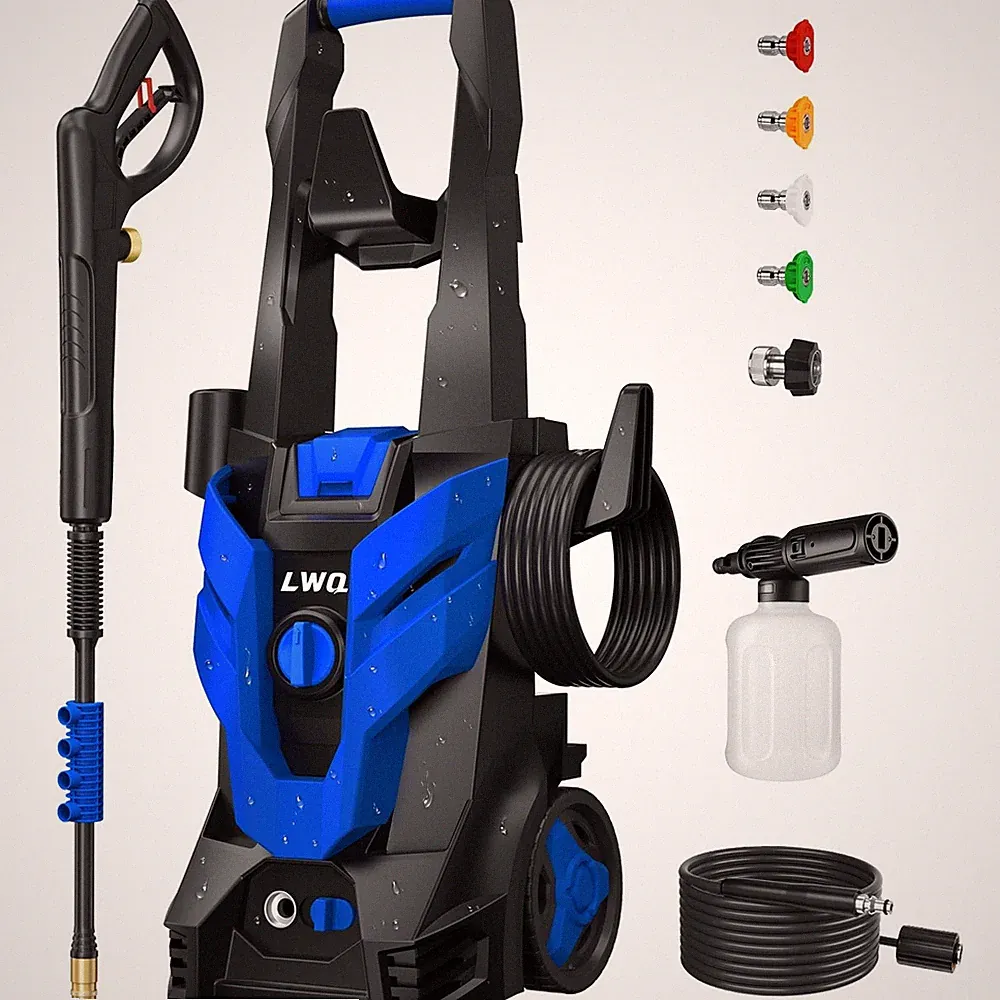 LWQ PRESSURE WASHER POWER WASHER 4 QUICK CONNECT NOZZLES 1 FOAM CANNON - BLUE