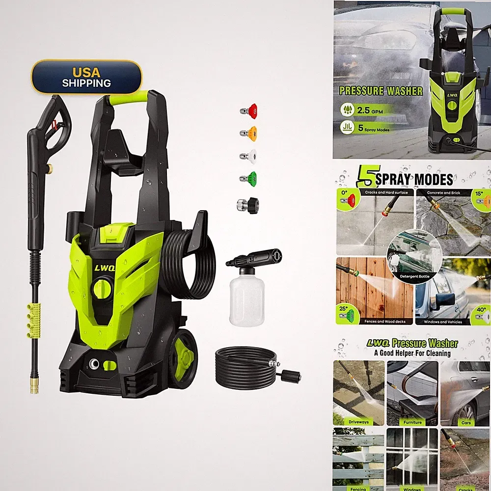 LWQ S5 Portable Pressure Washer 4 Quick Connect Nozzles for Car Fence Driveway