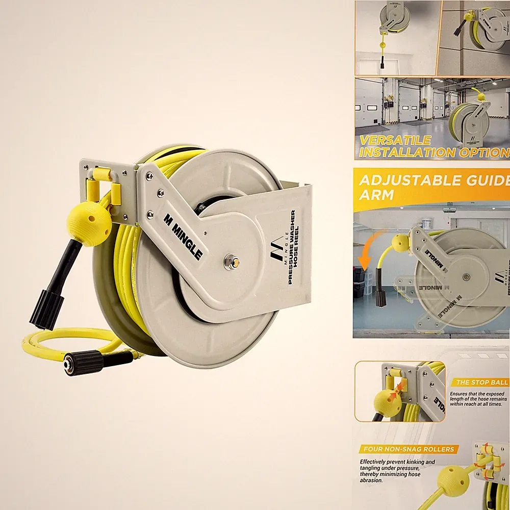 M MINGLE 1/4"×60ft Retractable Pressure Washer Hose Reel, 3600 PSI PW94