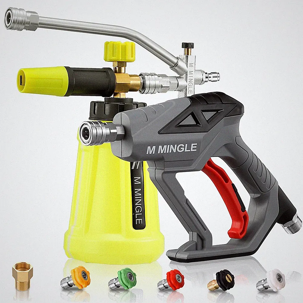M MINGLE High Pressure Washer Gun with Foam Cannon, Cannon Dual Yellow