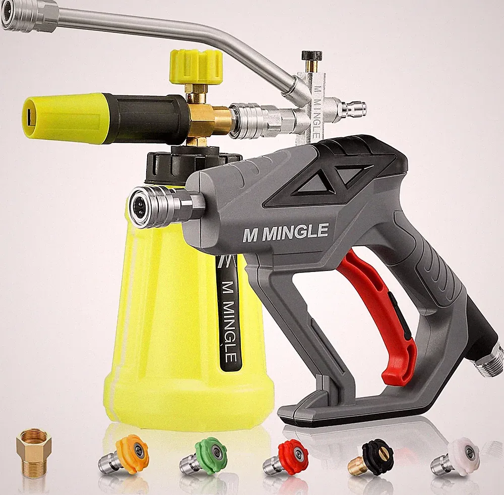 M MINGLE High Pressure Washer Gun with Foam Cannon, Foam Cannon Dual Connector A