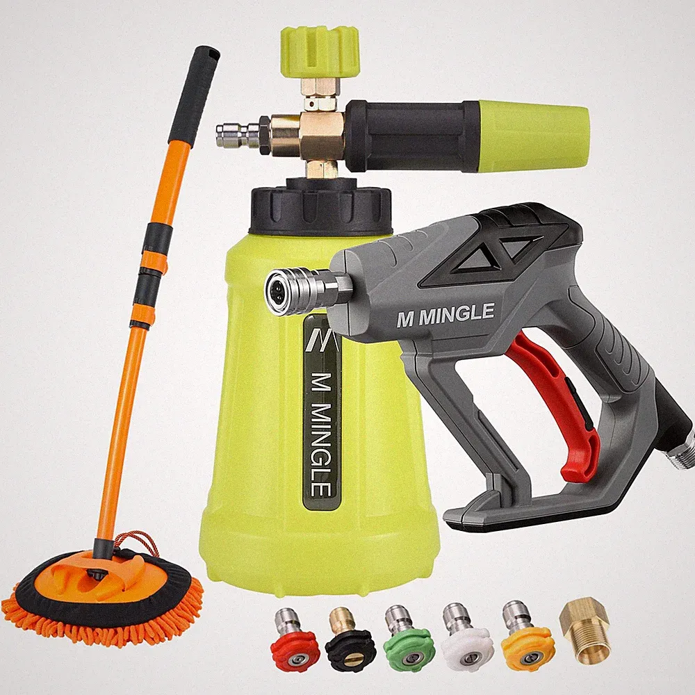 M MINGLE Pressure Washer Foam Cannon Kit, Car Wash Brush with yellow+orange