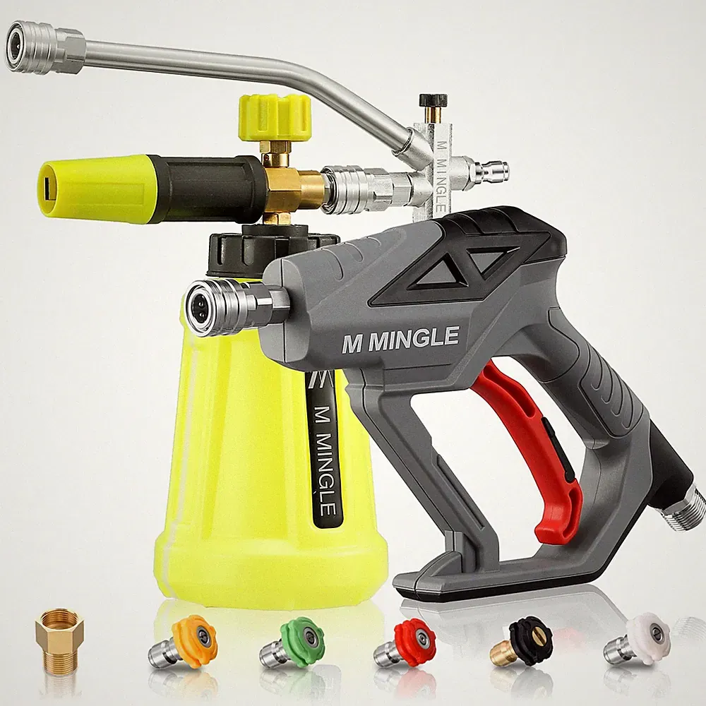 M MINGLE Pressure Washer Gun with Foam Cannon & Dual Connector yellow+silver