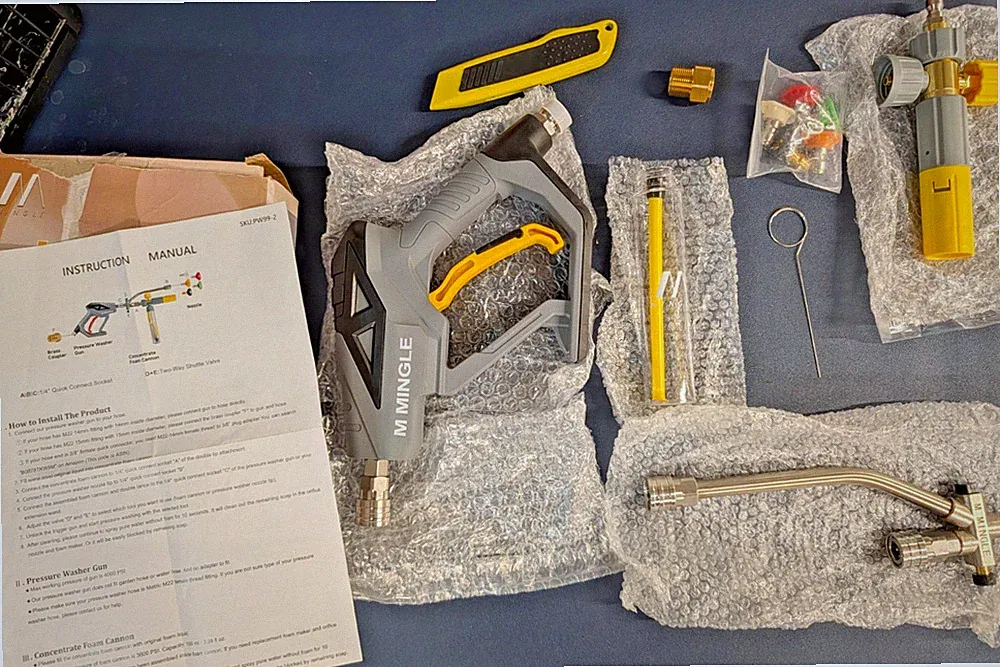M MINGLE Pressure Washer Gun with Mini Undiluted Foam Cannon, 1/4" QC | Dual Con