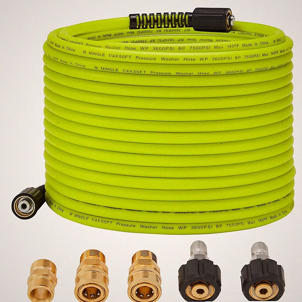 M MINGLE Pressure Washer Hose 50 FT x 1/4" - Replacement 50 x 1/4", Green