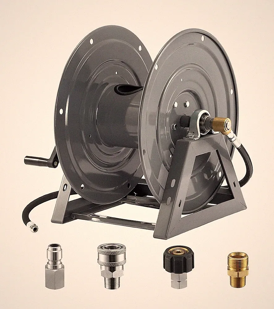 M MINGLE Pressure Washer Hose Reel 300ft, Heavy Duty Hose Reel, Manual Crank...