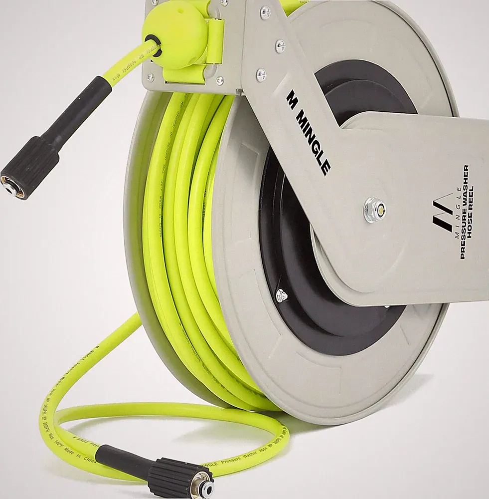 M MINGLE Retractable Pressure Washer Hose Reel, 1/4" × 100Ft Heavy Duty Professi