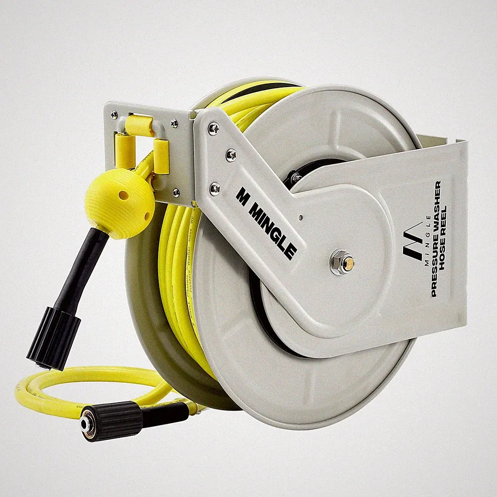 M MINGLE Retractable Pressure Washer Hose Reel, 1/4" × 60ft Heavy Duty Profes...