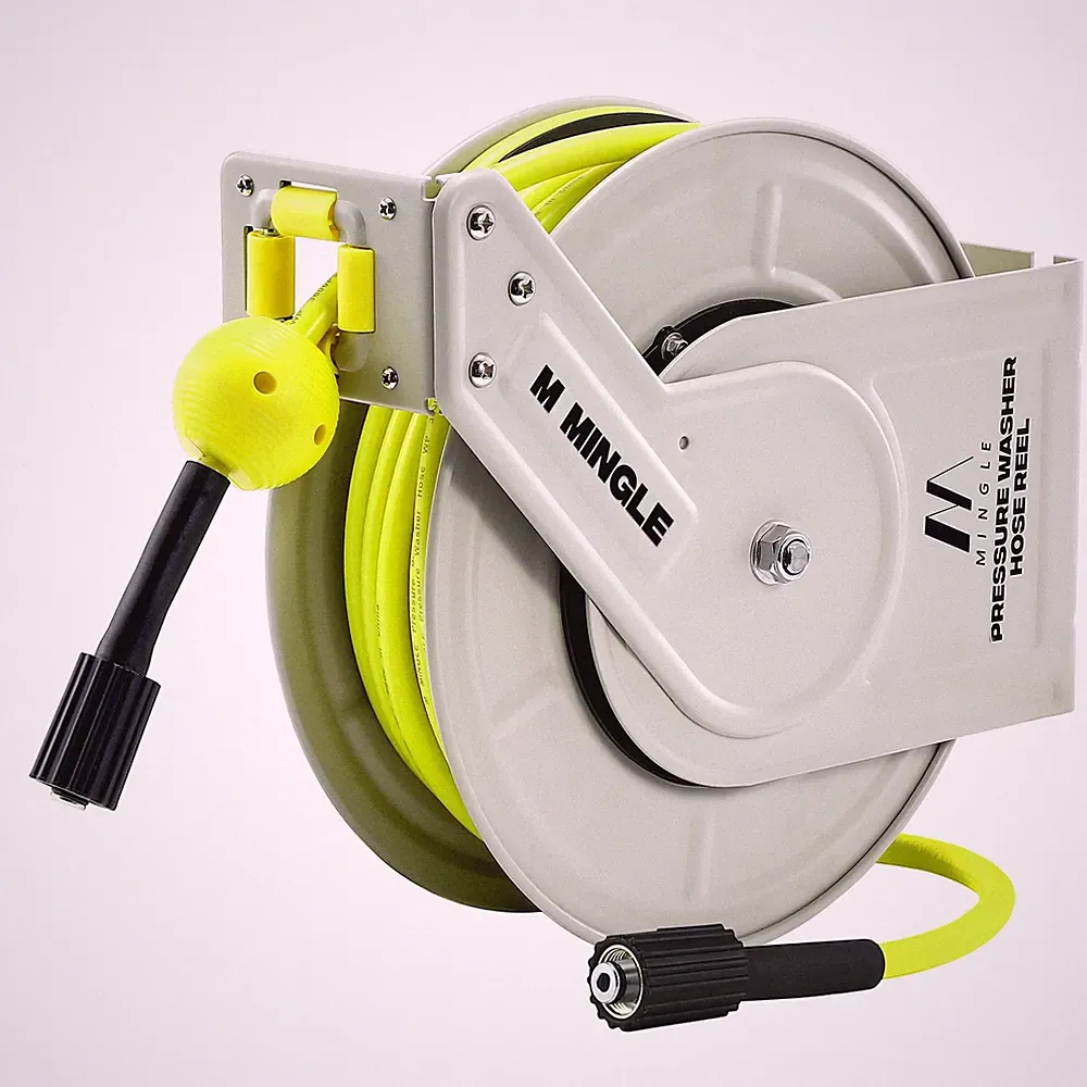 M MINGLE Retractable Pressure Washer Hose Reel, 1/4" × 60ft Power Washer Hose...