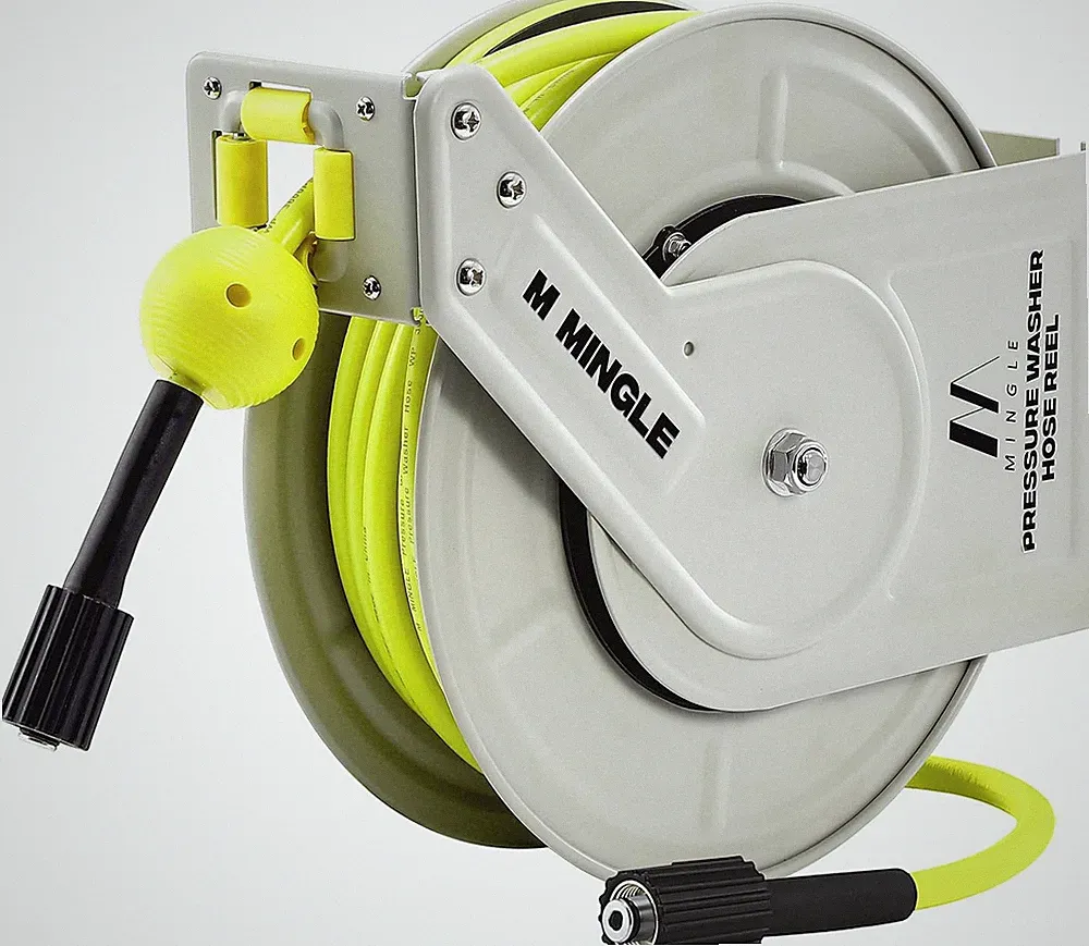 M MINGLE Retractable Pressure Washer Hose Reel, 1/4" × 60Ft Power Washer Hose Re