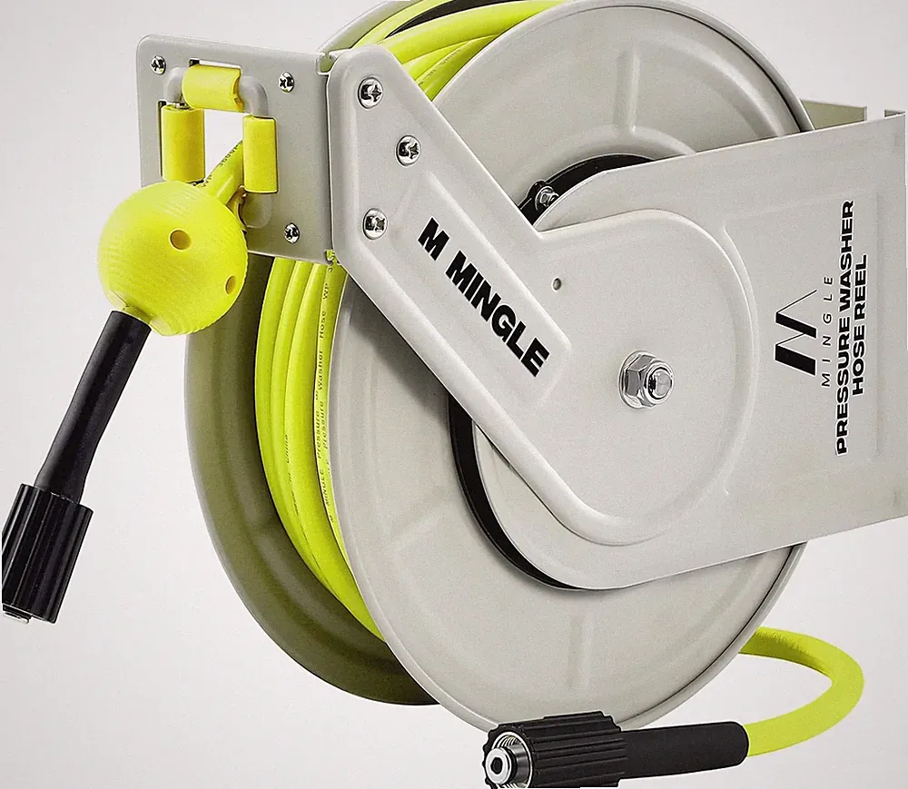 M MINGLE Retractable Pressure Washer Hose Reel, 1/4" × 60ft Power Washer Hose Re