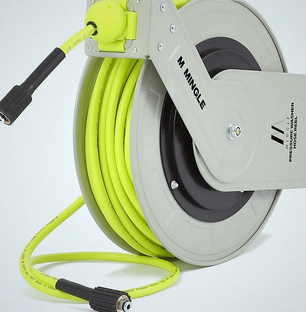 M MINGLE Retractable Pressure Washer Hose Reel 1/4x100ft 3600PSI