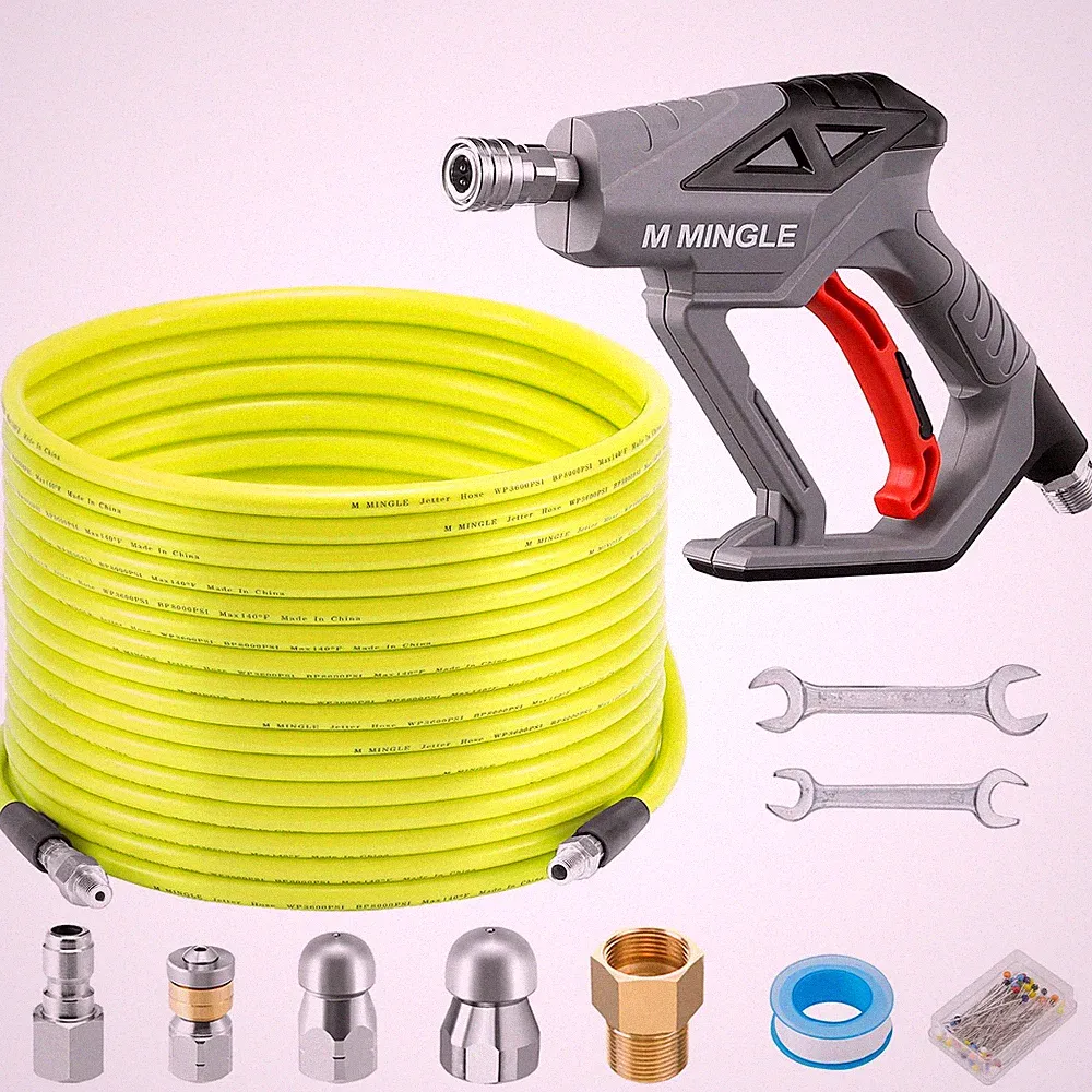 M MINGLE Sewer Jetter Kit for Pressure Washer 100 FT, Drain 100 Yellow