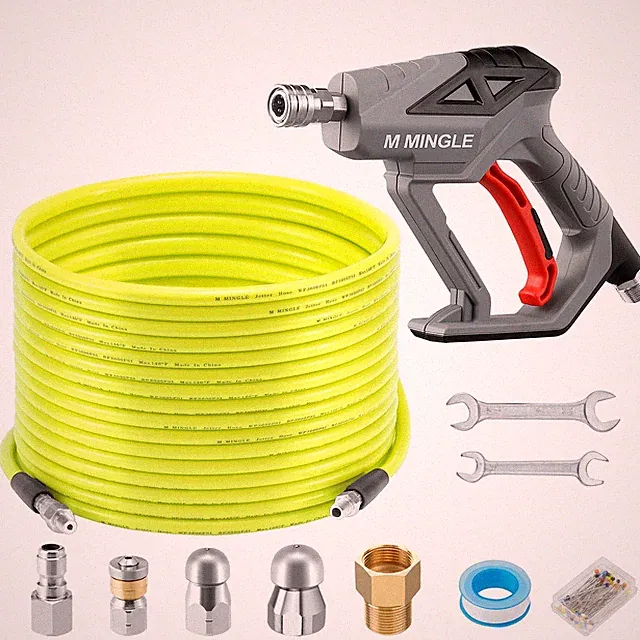 M MINGLE Sewer Jetter Kit for Pressure Washer 100 FT, Drain 100 Yellow