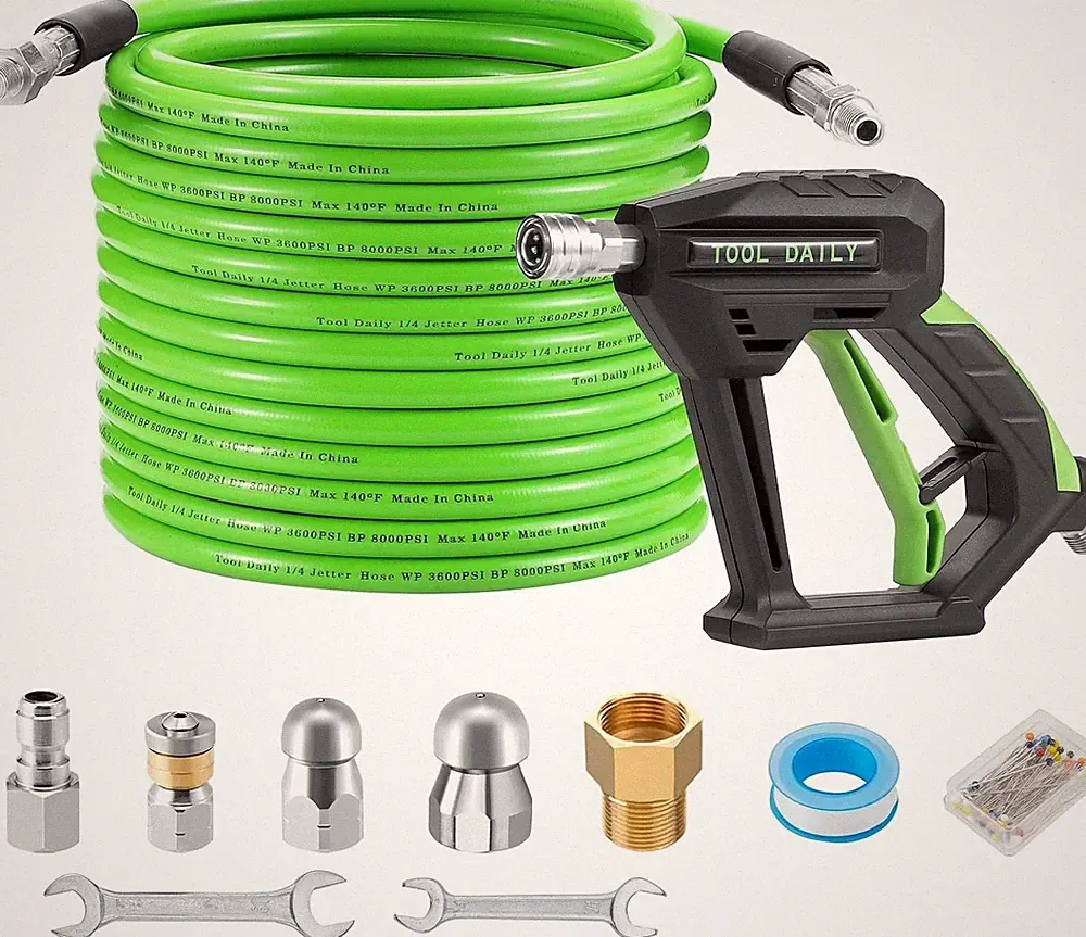 M MINGLE Sewer Jetter Kit for Pressure Washer 50 FT, Drain Cleaner Hose with
