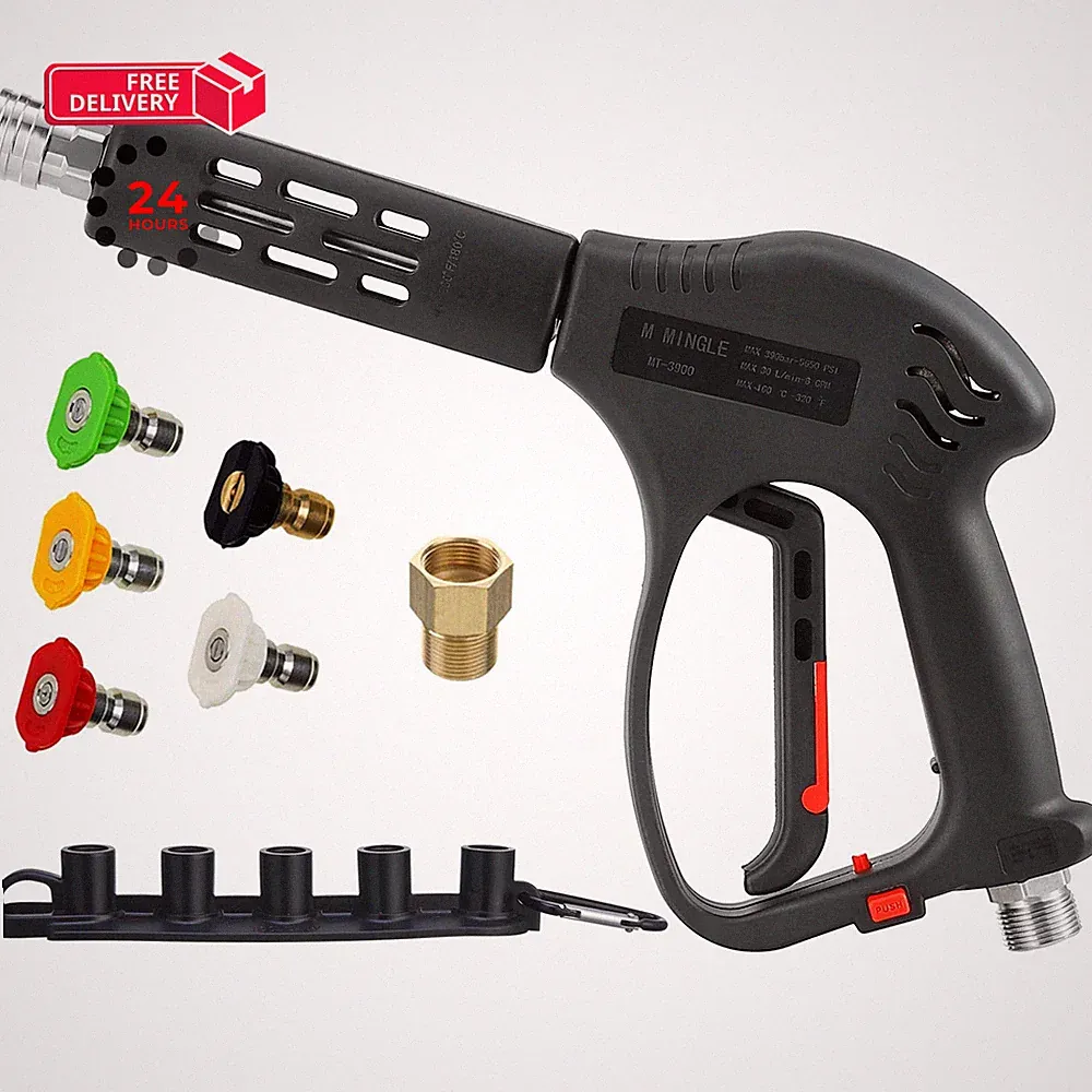 M MINGLE Short High Pressure Washer Gun, M22 Fitting, 5 Nozzle Tips black