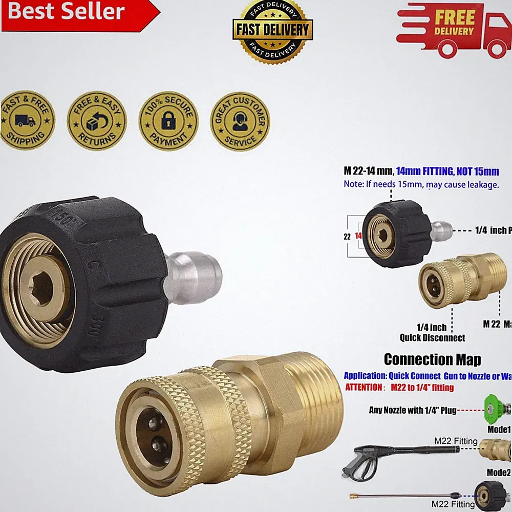 M22 14mm Adapter Set - Quick Connect for Pressure Washer Nozzles & Wands