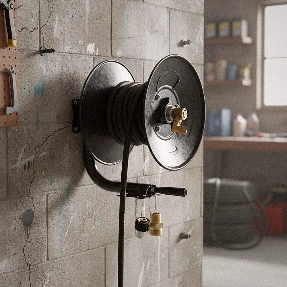 Manual Crank Pressure Washer Hose Reel 150ft - Durable and Rust-Resistant Design