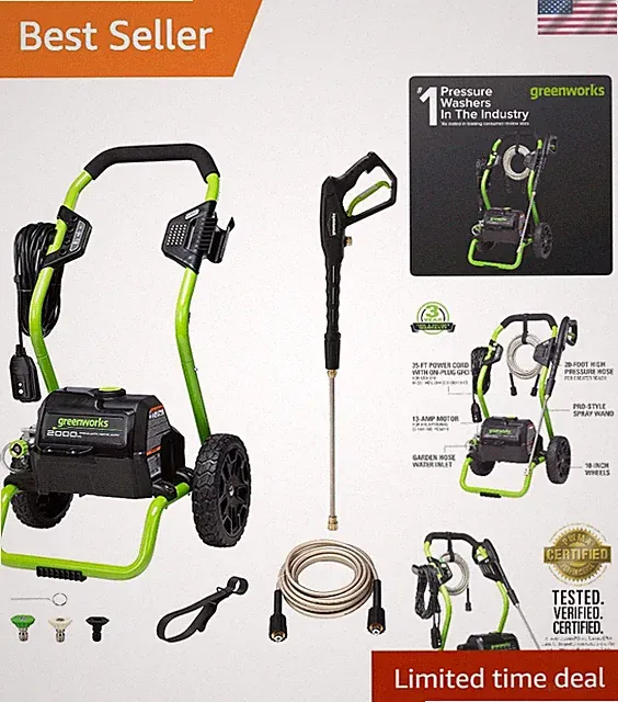 Max Performance Electric Pressure Washer - 2000 PSI with 25' Hose & 35' Cord