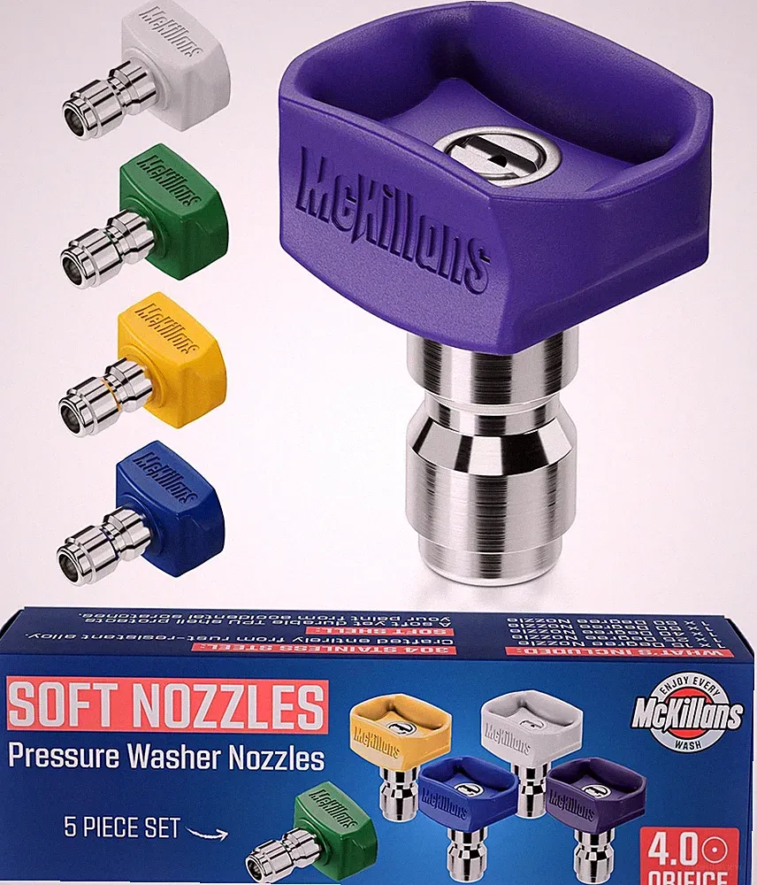 McKillans® 2026 Soft Pressure Washer Nozzle Tips Fast Rinse New Spray Angle...