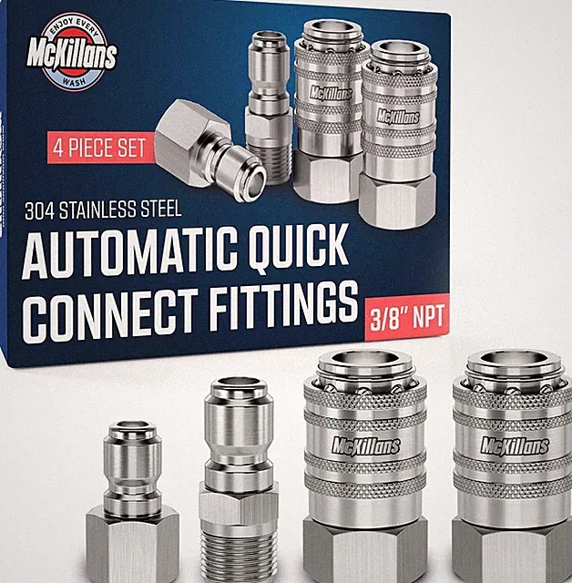 McKillans� 3/8" NPT Automatic Pressure Washer Quick Connect Kit of 4 - Stainl