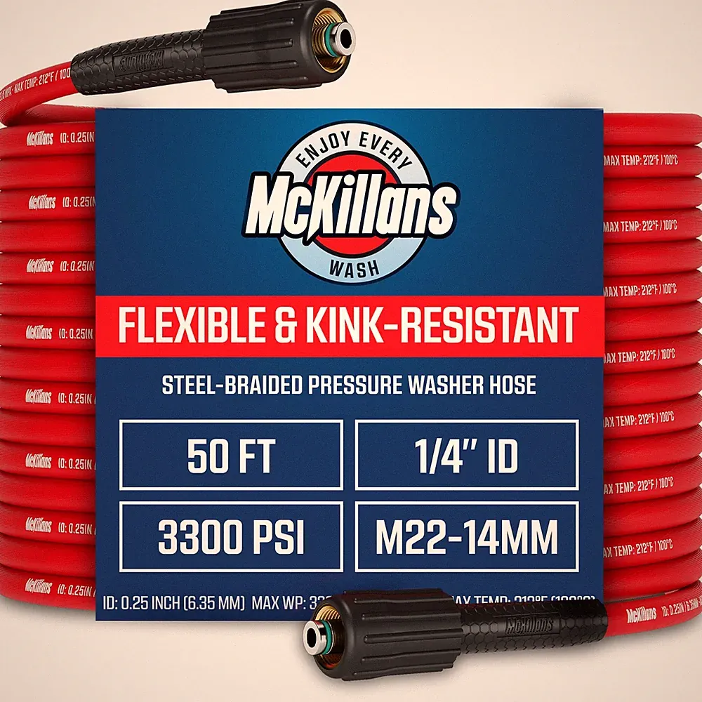 McKillans 50ft Pressure Washer Hose SteelBraided High Pressure M22 1/4in
