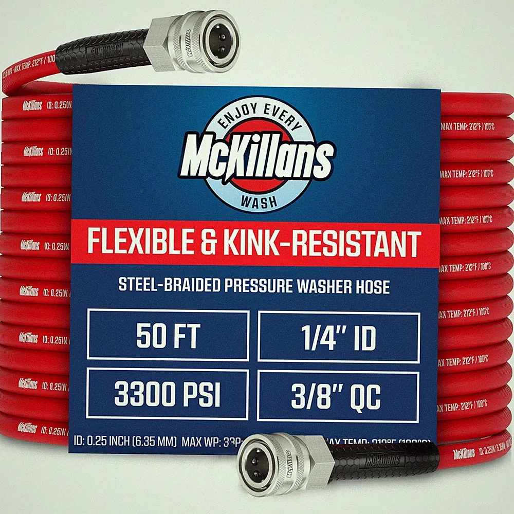 McKillans 50ft SteelBraided Pressure Washer Hose w/ 3/8" QC 1/4in ID