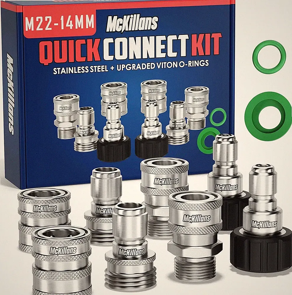 McKillans® M22-14mm Pressure Washer Quick Connect Kit, M22-14mm to 3/8" Male Fem
