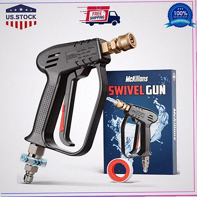 McKillans Pressure Washer Gun – Short, Swivel, 3/8" Plug, 1/4" Coupler