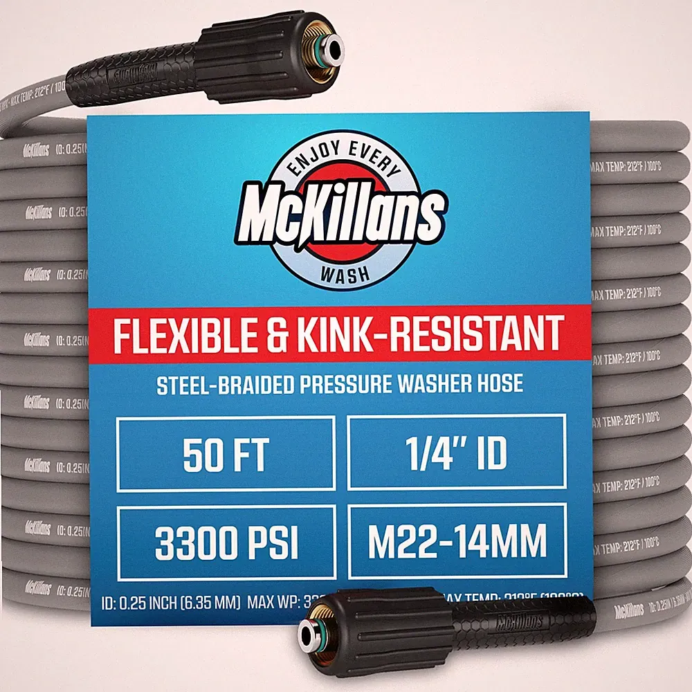 McKillans® Pressure Washer Hose 50 ft - Flexible & Kink-resistant - Steel-Bra...