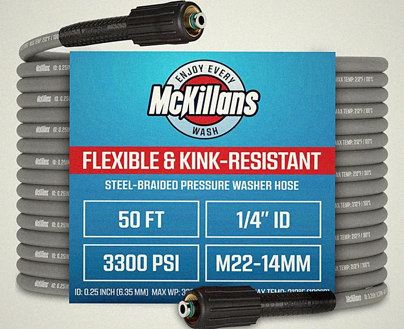 McKillans Pressure Washer Hose 50ft Steel Braided M22-14mm