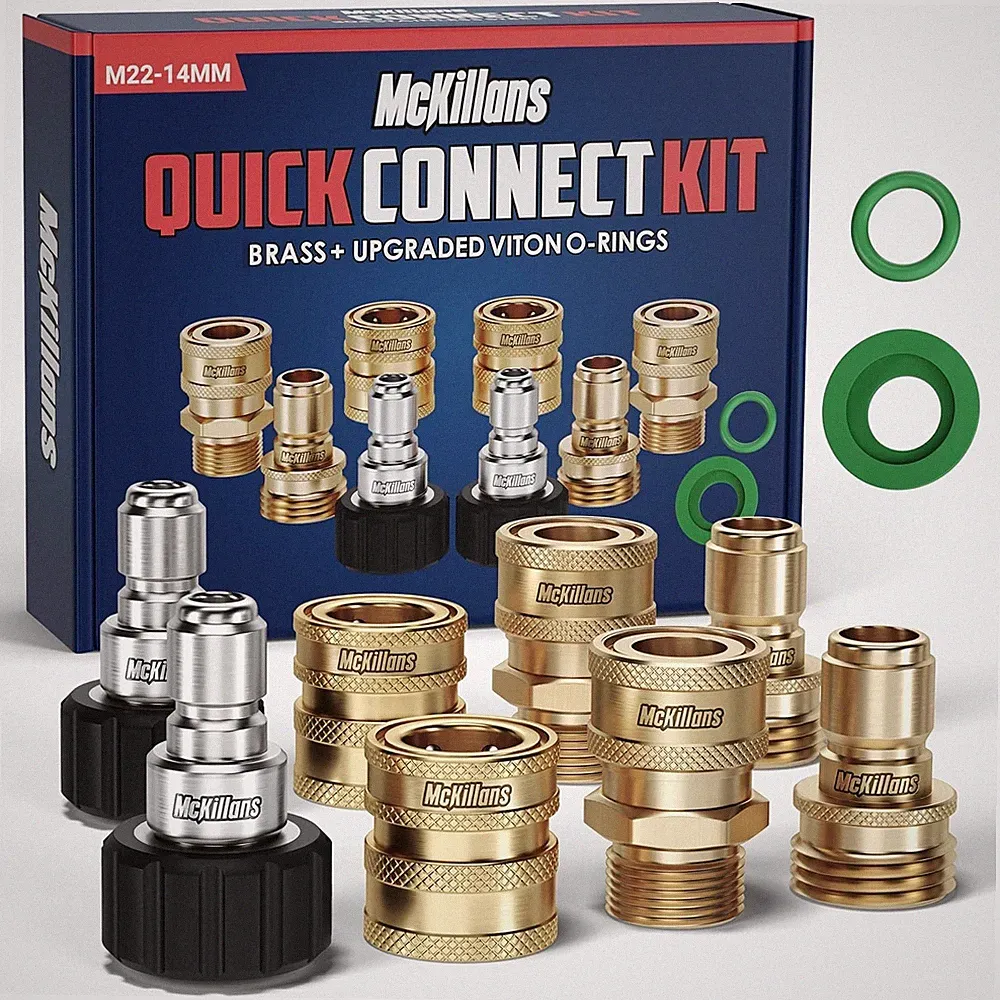 McKillans Pressure Washer Quick Connect Kit Brass M22-14mm to 3/8" Adapter